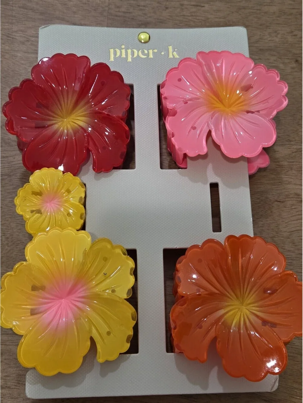 Piper K Tropical Hibiscus Flower Hair Claw Clips Set of 5 Pink Red Yellow Orange